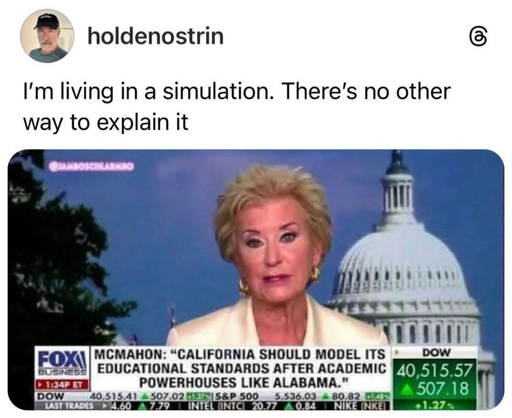 A screenshot from Fox and friends of education secretary, McMahon P she says “California should model educational standards after academic powerhouse is like Alabama”