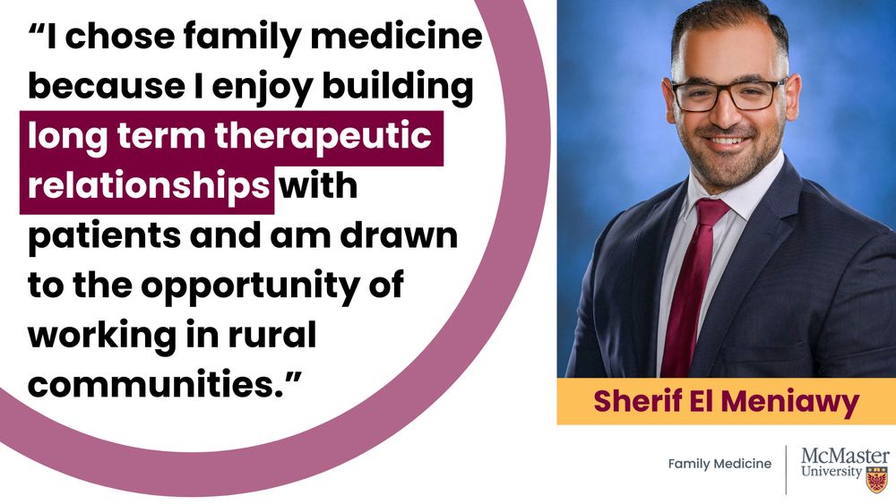 “I chose family medicine because I enjoy building long term therapeutic relationships with patients and am drawn to the opportunity of working in rural communities.” Headshot of Sherif El Meniawy