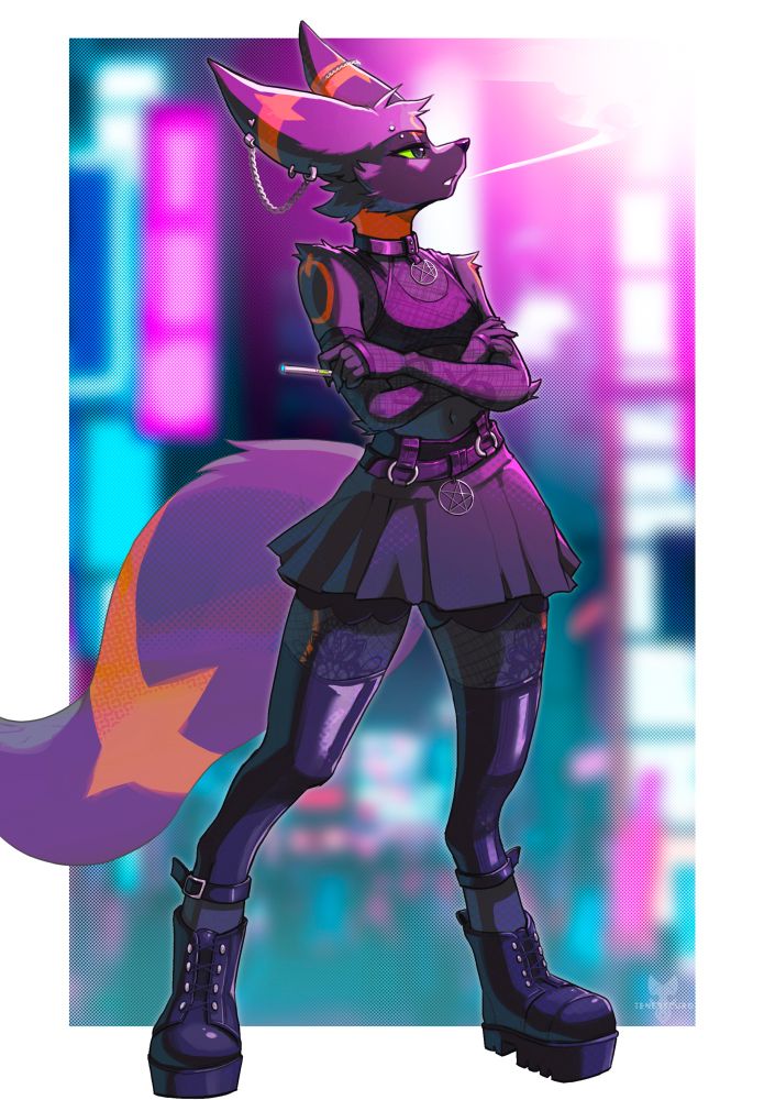 Kyanto in a gothic scene skirt getup. Pink vibes.