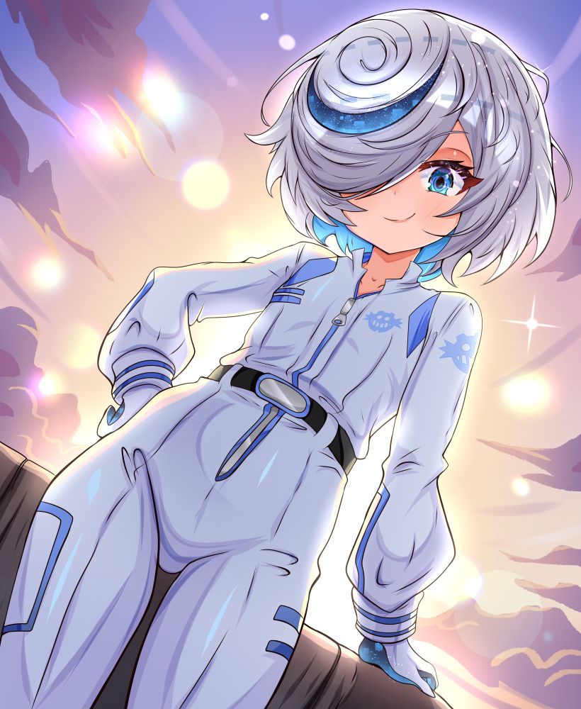 Sage from Sonic in a racing suit looking down at the viewer