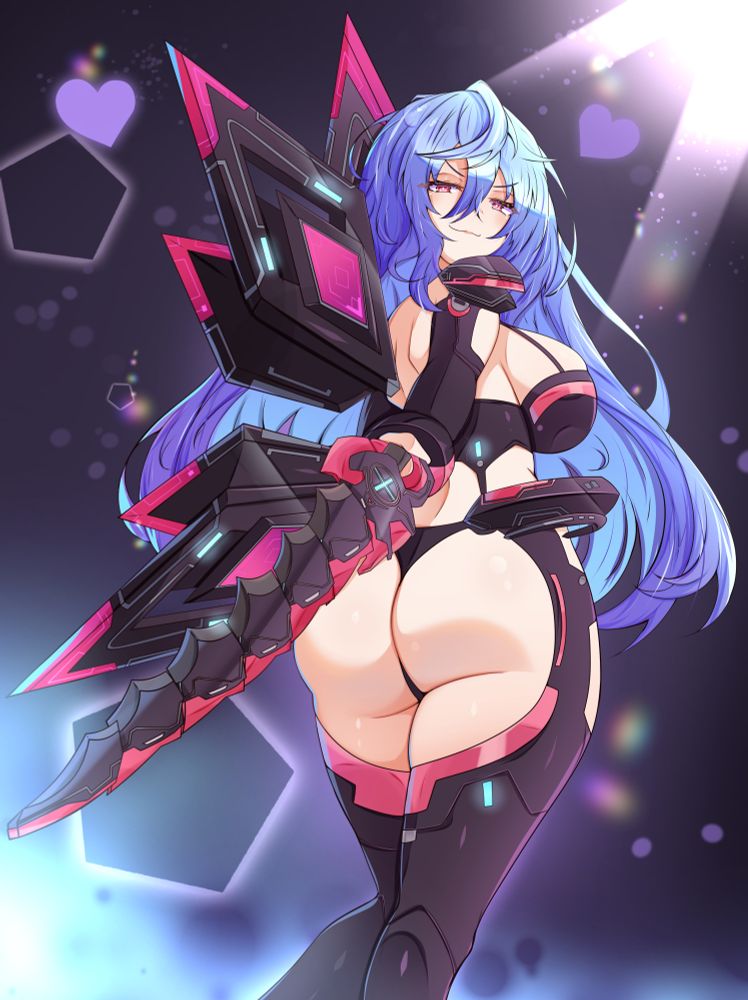 Iris Heart from Neptunia looking back at the viewer with her sword