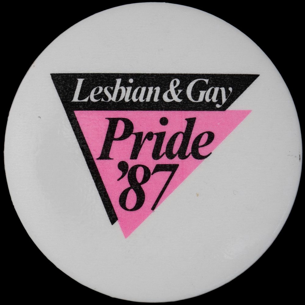 lsvian and gay pride badge pink triangle in middle 87 