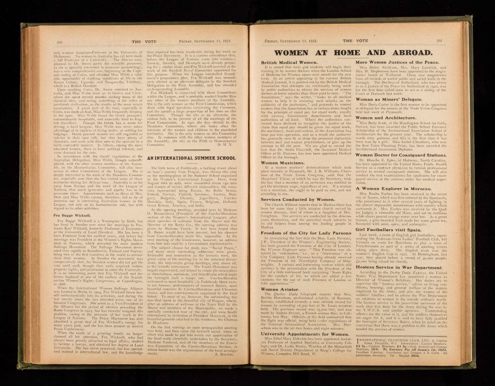 page of the vote newspaper from 1923 story about girl footballers visit spain