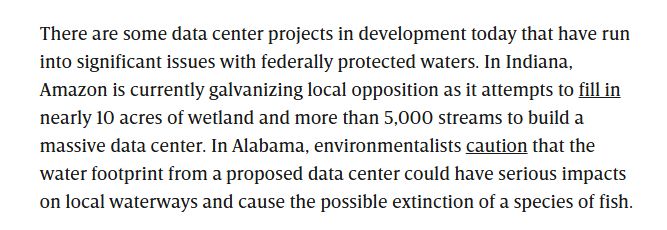 Description of impacts of data centers on rivers, streams and wetlands.