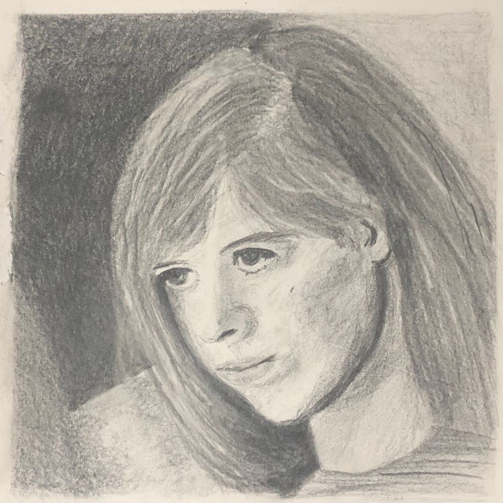 A pencil drawing of Marianne Faithful 
