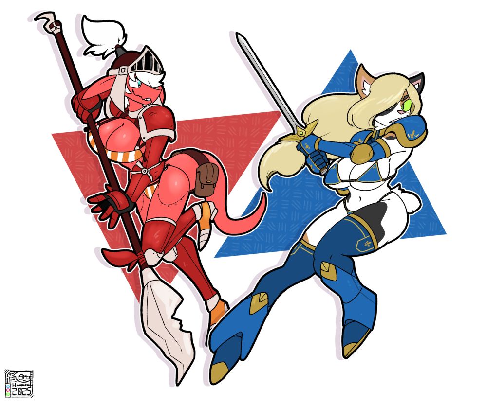 Red and Vera dynamically posing in Bikini Armor