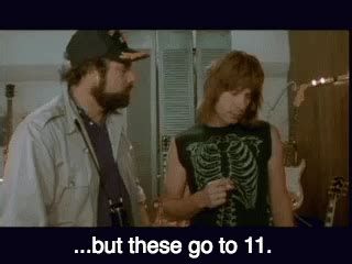 Scene from "This is Spinal Tap," where Nigel explains his amp goes to 11.