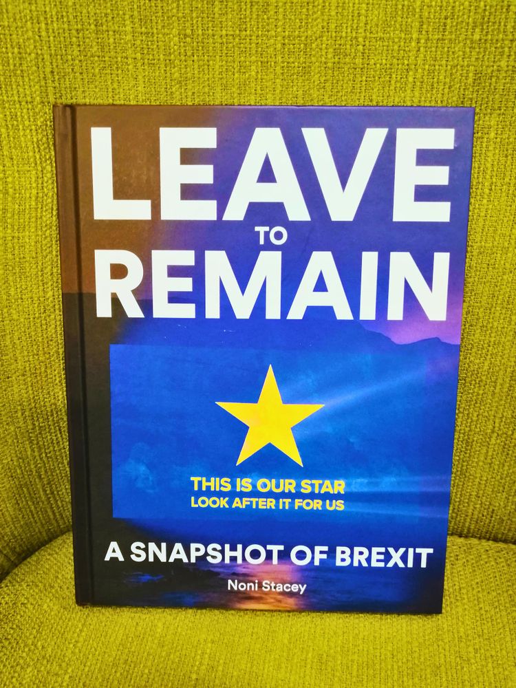 Noni Stacey's book Leave to Remain on a yellow-green chair