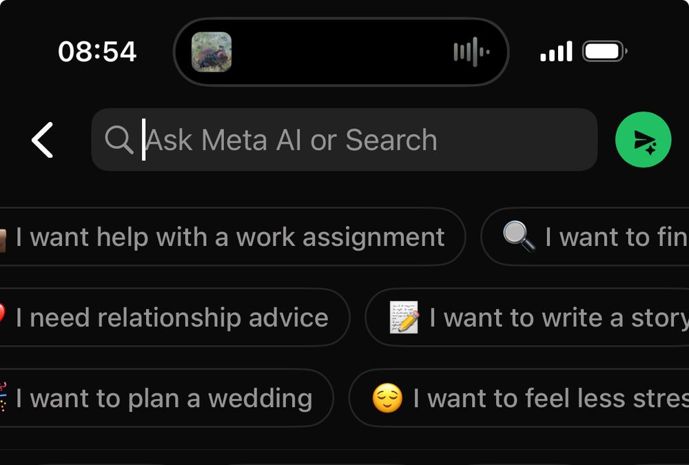 Screenshot of my WhatsApp screen with Meta AI Prompts