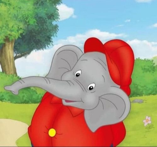 Der Zeichentrick Elefant Benjamin Blümchen hält den Kopf schräg und lächelt.