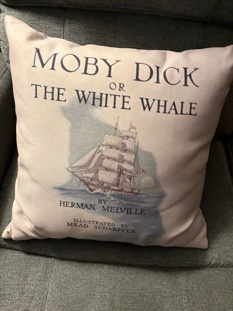 Pillow with imprinted book cover for Moby-Dick