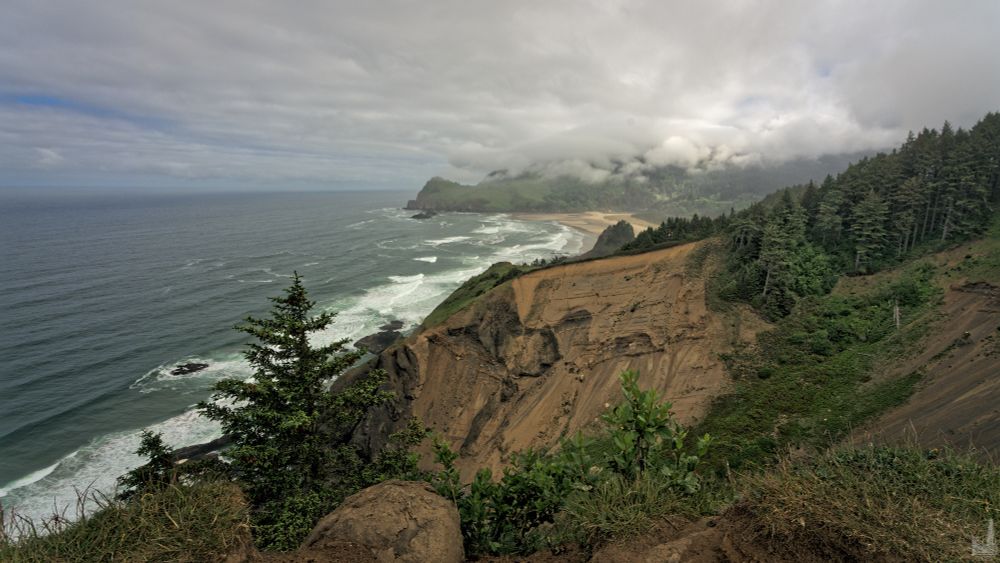A view looking north to Cascade Head and the mouth of the Salmon River from the trail to God's Thumb.  Cascade Head is between Lincoln City and Neskowin on the border of Tillamook and Lincoln counties, Oregon.