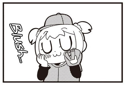 popuko from pop team epic, blushing with her eyes closed. she's dressed like a baseball pitcher. it makes sense in context