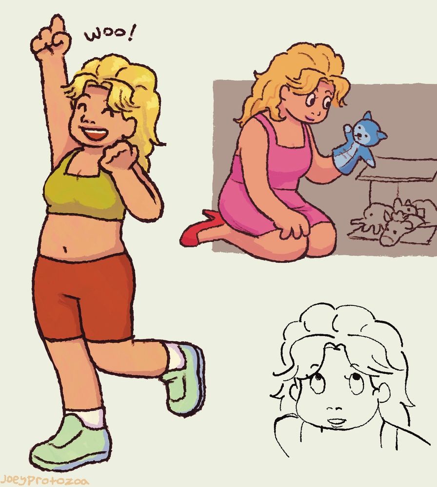 Digital drawings of Luanne from the show King of the Hill in various poses 