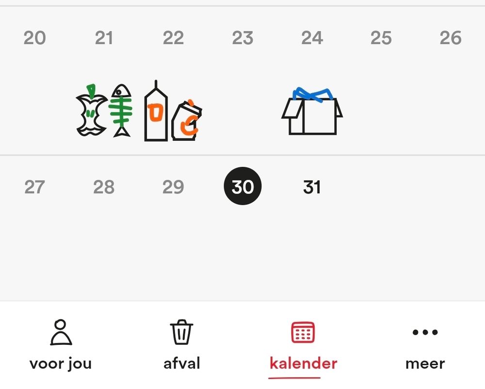 Screenshot afvalophaalschema 