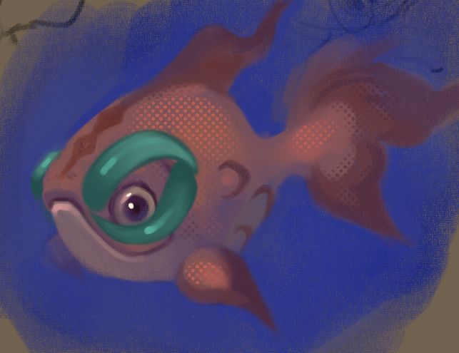 a slightly rendered, painted image of a stylized goldfish, a pokemon called Chi Yu