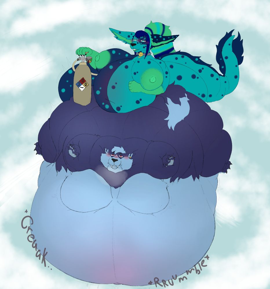 Night (the Hobkin at the smaller size) rides upon the rear of Light (The Wolf) and pumps him full of helium and there is no intent to stop till someone pops!