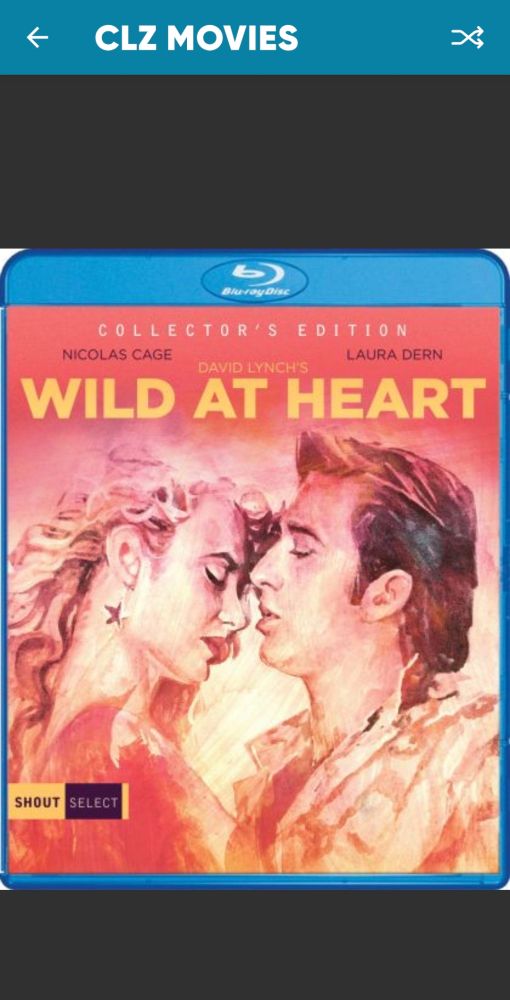 Blu-ray Wild at Heart. Painting of Laura Dern & Nic Cage about to kiss, probably more, knowing the movie.