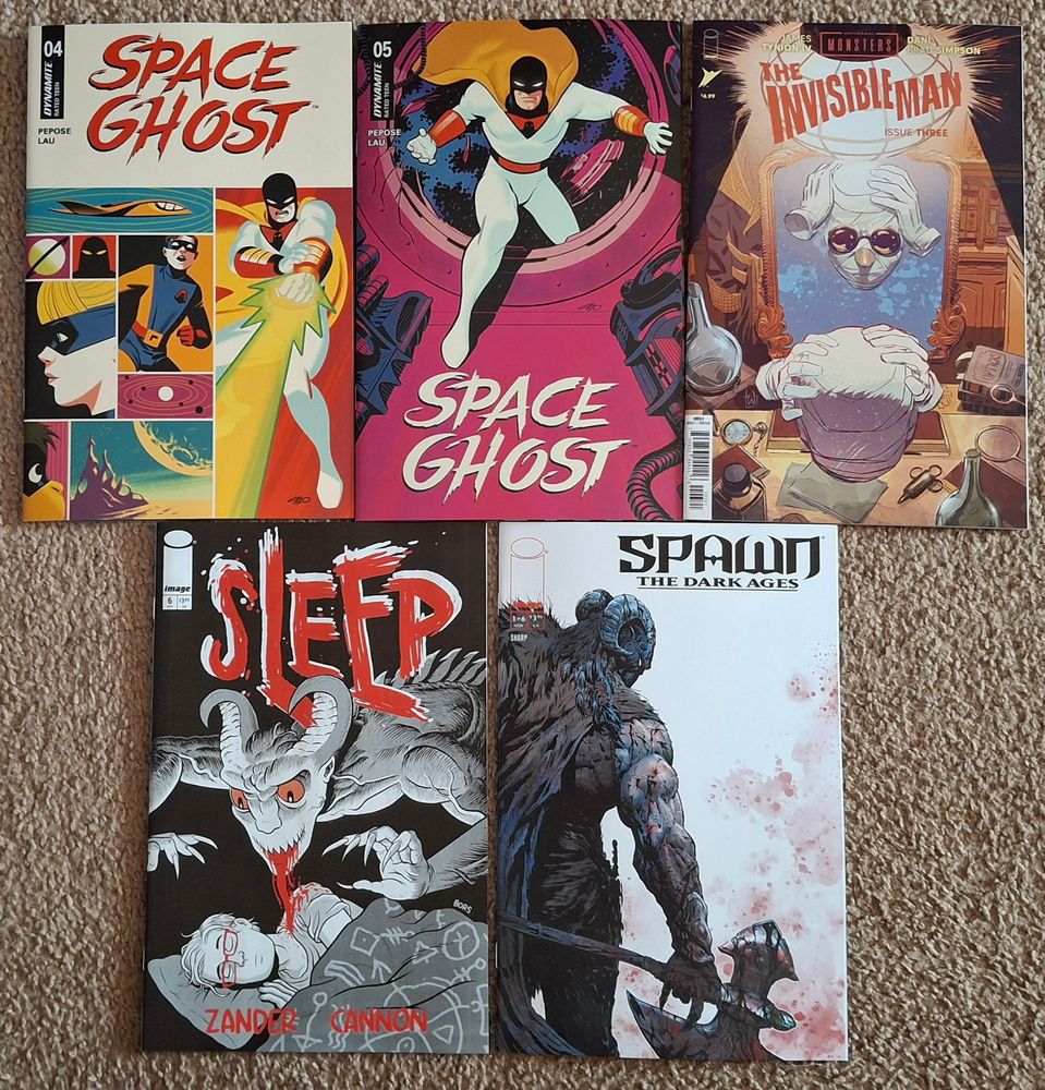 Comic books! L-R, T-B
Space Ghost
Space Ghost
Invisible Man
Sleep
Spawn: Dark Ages