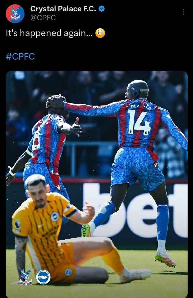 Photo shows Lewis Dunk on the floor after conceding a goal. Possibly the most deja vu of deja vu's.