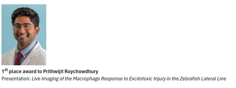 A headshot of ENT resident Dr. Prithwijit Roychowdhury, who won a first place award for his presentation entitled "Live Imaging of the Macrophage Response to Excitotoxic Injury in the Zebrafish Lateral Line"
