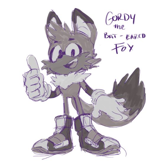 A rough sketch of a Sonic fan character. His name is Gordy the bat-eared fox. He is smiling and giving the viewer a thumbs up. art by nanite 🎨