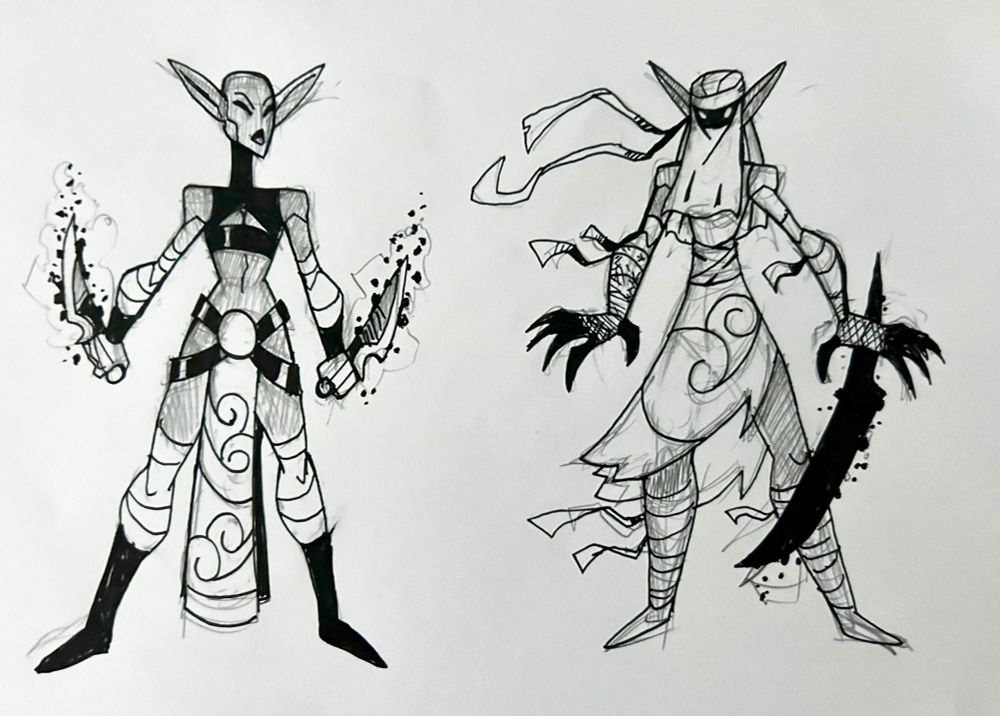 Sketches of an ash cultist and ash cult fanatic 