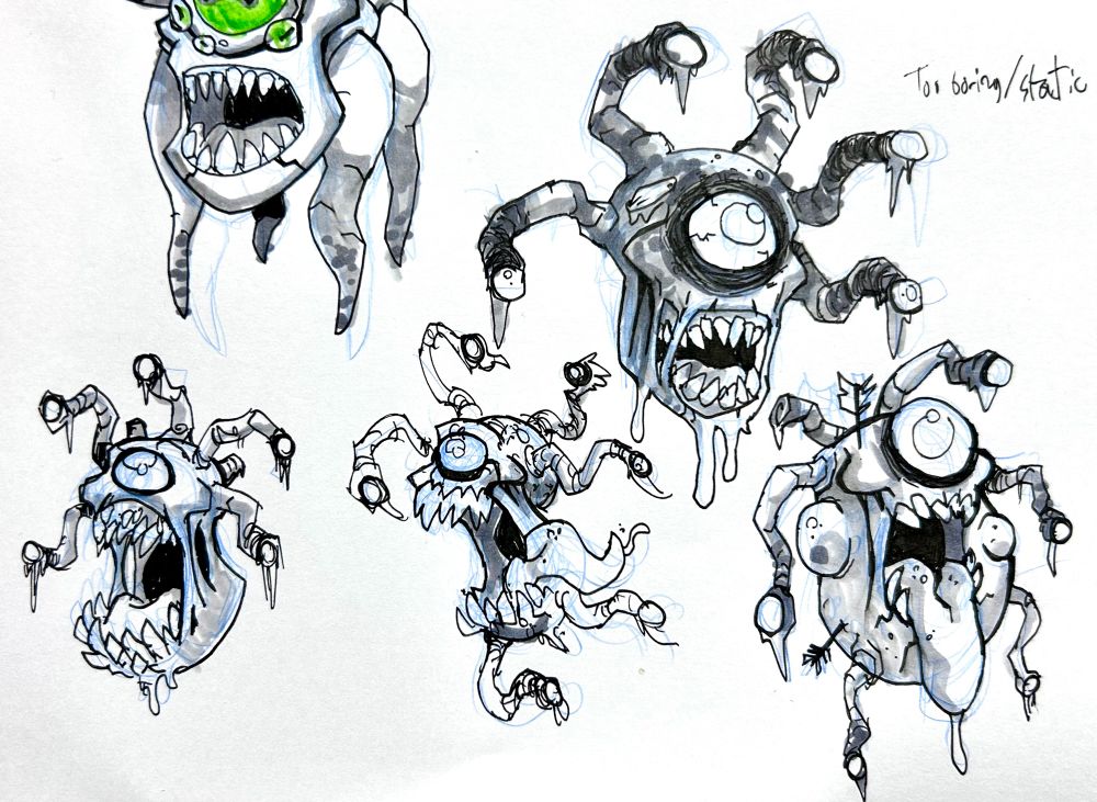Sketches of zombified beholders
