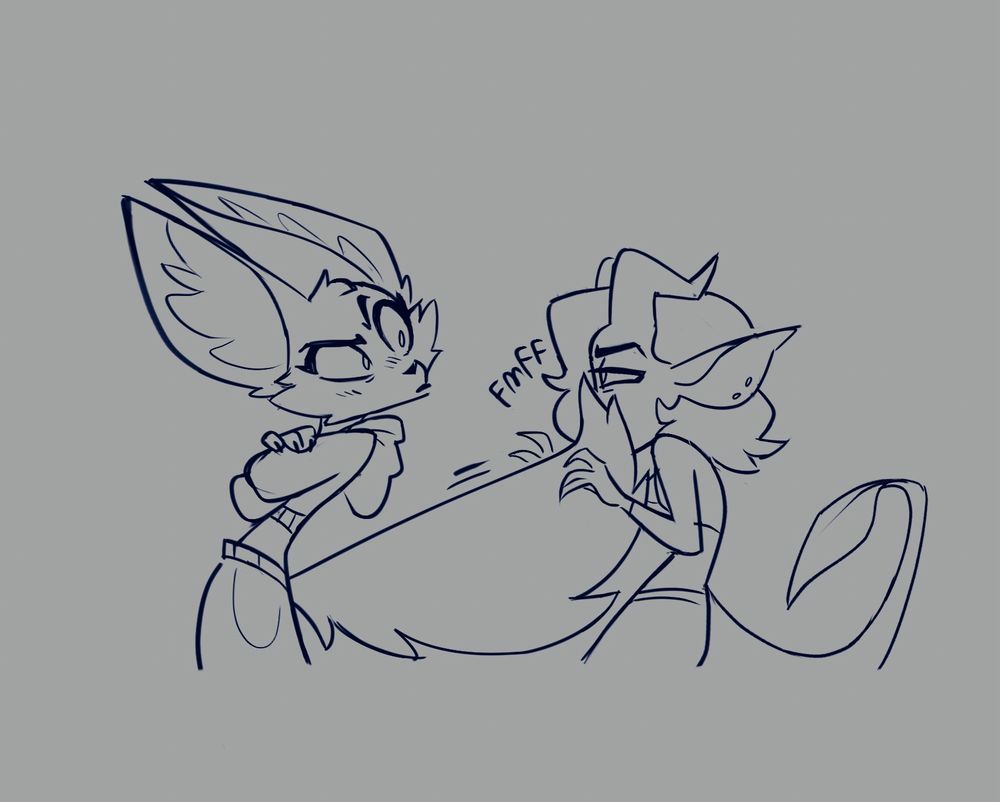 Fennec gal shushes imp gal with the powerful audio muffling qualities of her tail.