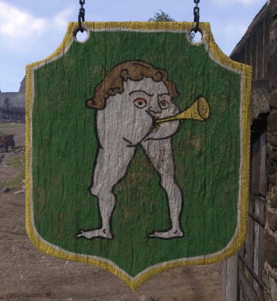 Picture of green banner with gold edges. 