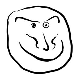 a strange, poorly drawn face, with variable-width lines.