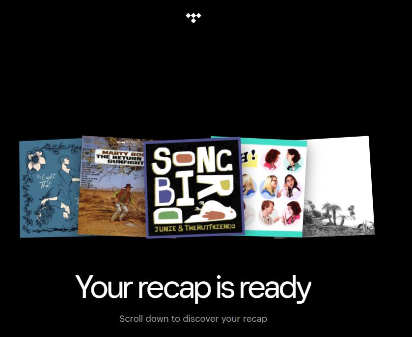 screenshot of the tidal program, with some songs i've listened to above the words "Your recap is ready".