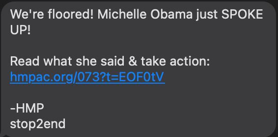We're floored! Michelle Obama just SPOKE UP!

Read what she said & take action: hmpac.org/073?t=EOF0tV 

-HMP
stop2end