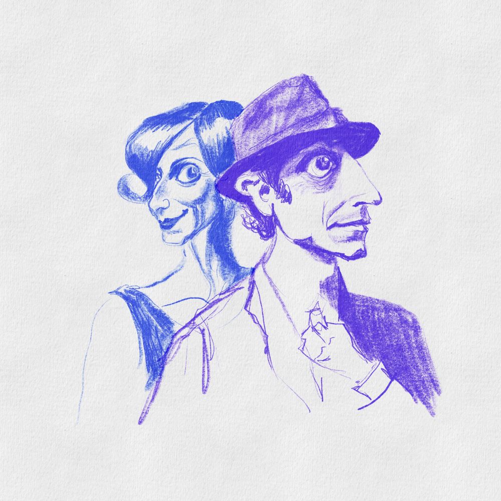 A digital sketch of sly looking couple 