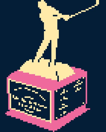 pixel art drawing of a golf trophy. I don’t know anything about golf, but the statue kinda looks like it’s in the follow-through of a moderate swing, perhaps intended for accuracy over distance 