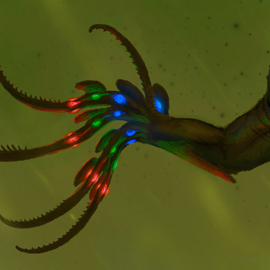 The Nightlords right arm. Gecko-like pads adorn its glowing fingers.
