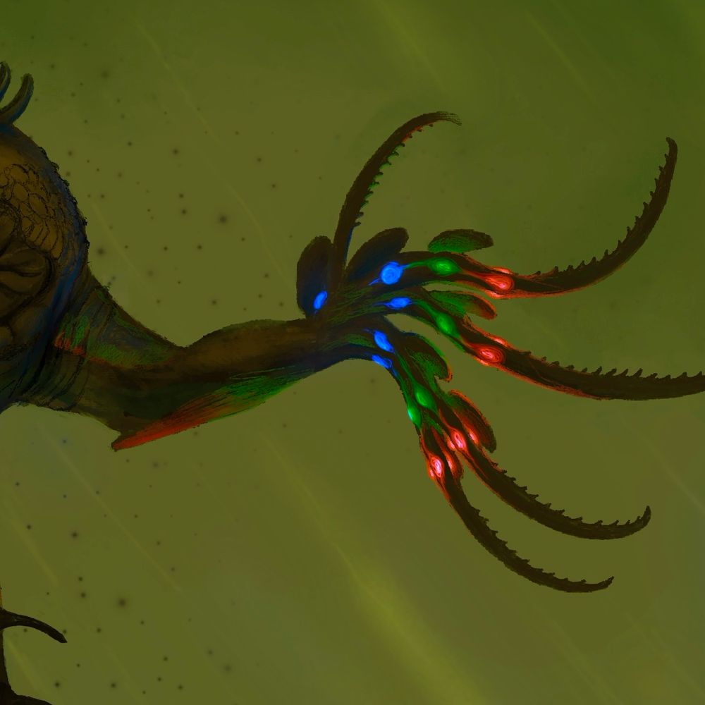 The left arm of the Nightlord. Its serrated claws do well to not just shovel tree leaves into its maw, but also to scare away rivals and predators.