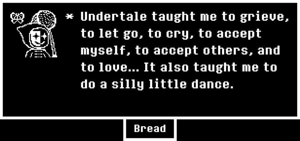 "Undertale taught me to grieve, to let go, to cry, to accept myself, to accept others, and to love... It also taught me to do a silly little dance."

The portrait depicts my Animal Crossing New Leaf character, he is wearing a jester mask, a peacoat, a red hood (uncolored) and holding a butterfly net. Behind him is a butterfly.