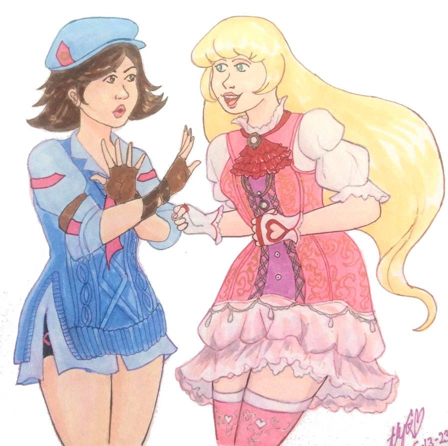 marker drawing of asuka kazama and lili de rochefort from tekken