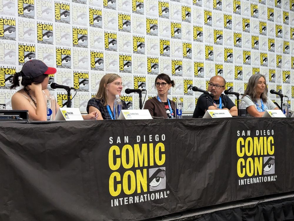 Tiffany Babb, Caitlin Cass, Briana Loewinsohn, Thien Pham, and Janice Shapiro speaking at San Diego Comic-Con 