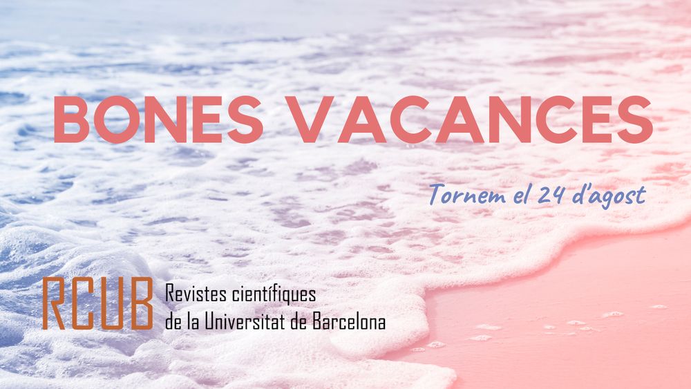 Bones vacances tornem el 24 d'agost. Fons d'ones a la platja i logo de RCUB.