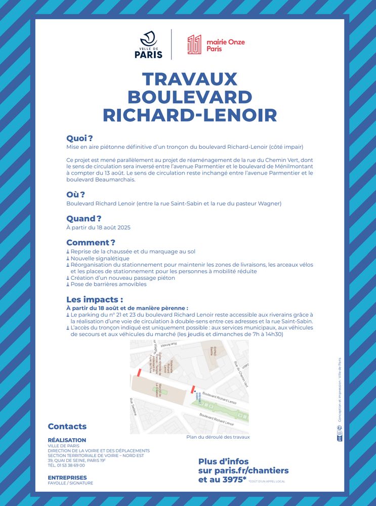 avis de travaux sur le boulevard Richard Lenoir