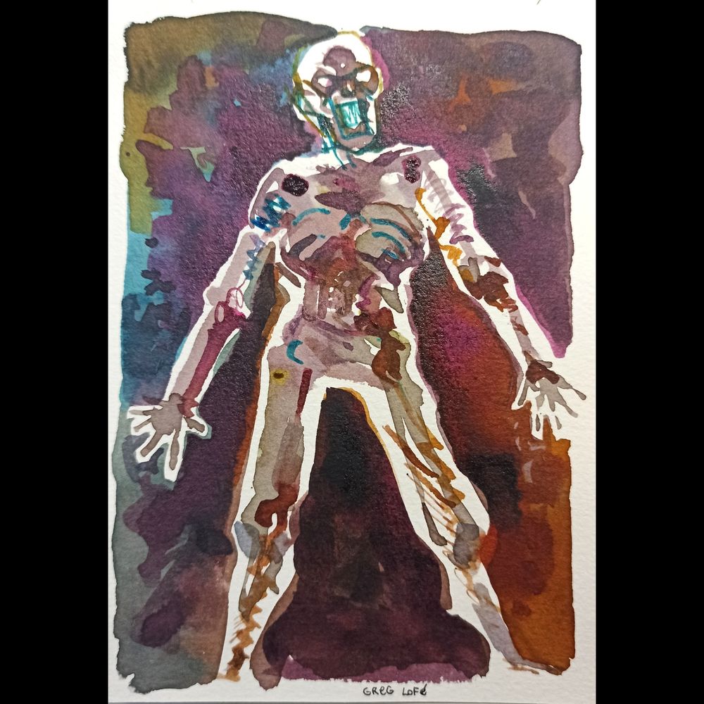 taches de pleins de couleurs révélant une silhouette humaine. ressemble vaguement a un terminator