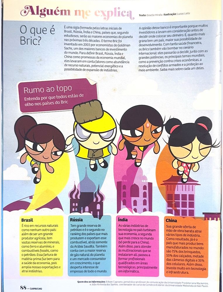 foto da página 88 da edição capricho 1086 de 20 de dezembro de 2009 explicando o que era o Bric 