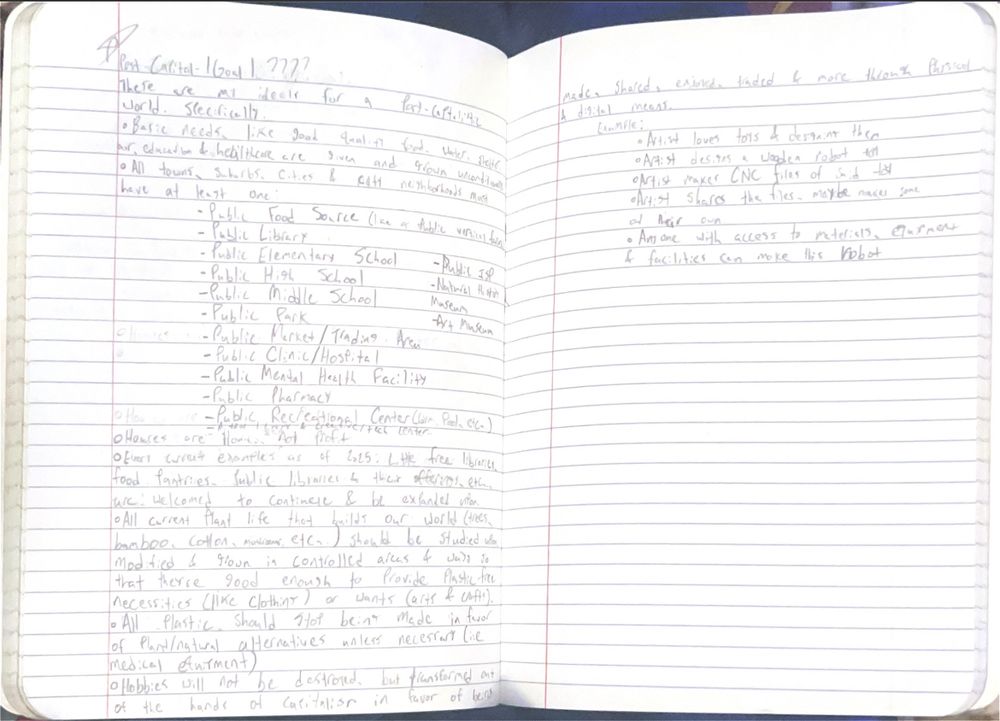 A two-page layout of some ideas I jotted down to what a post-capitalist world would look like!