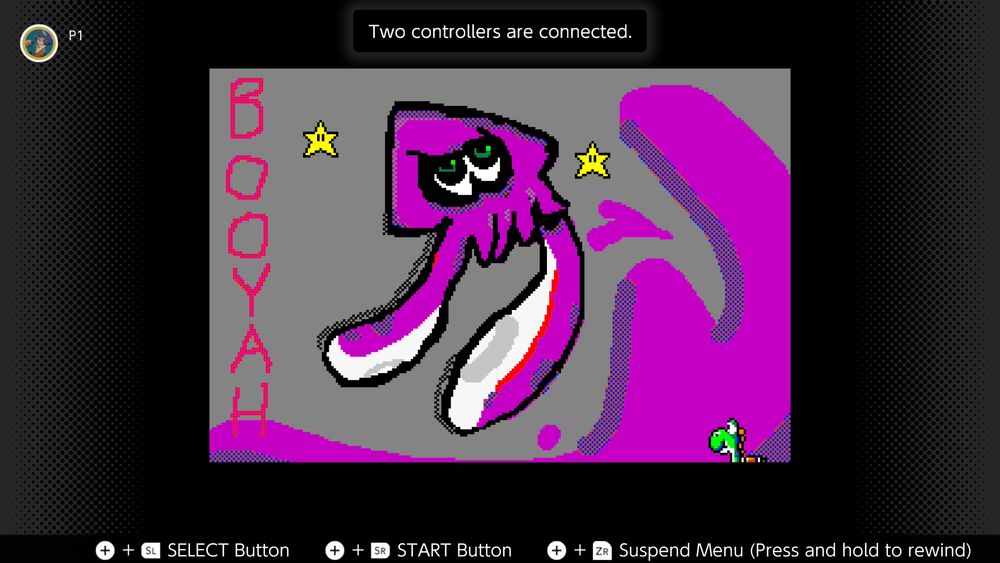 Bad drawing of a purple Splatoon squid in Mario Paint (NSO).
