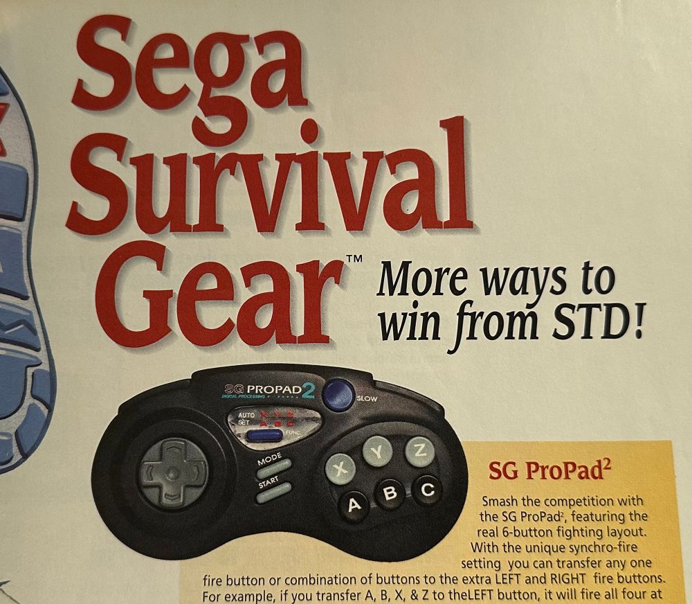 Advert for “Sega Survival Gear” from the company STD. This is not a joke.