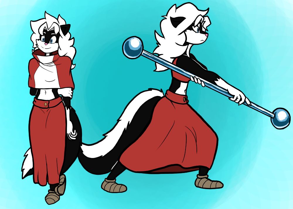 Meli just hanging out, and in one of the stances used in a traditional kung fu pole form.