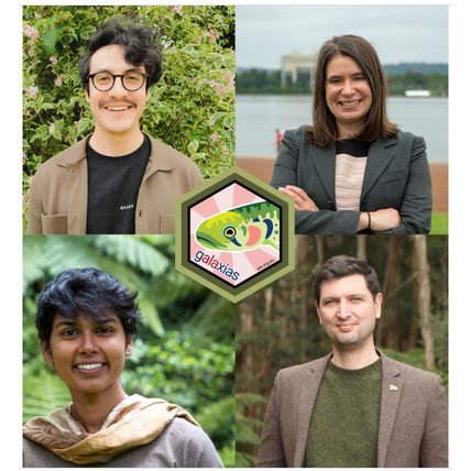 El equipo de Science & Decision Support del Atlas of Living Australia —formado por Dax Kellie, Amanda Buyan, Shandiya Balasubramaniam y Martin Westgate—, ganadores del primer premio del Ebbe Nielsen Challenge 2025 por el paquete "galaxias" para R y Python. Foto de gbif.org