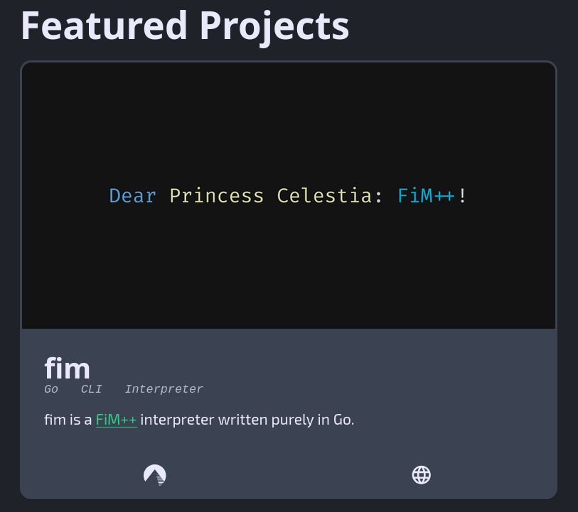 A screenshot of my website's projects page. Instead of FiMSharp, it's now featuring fim